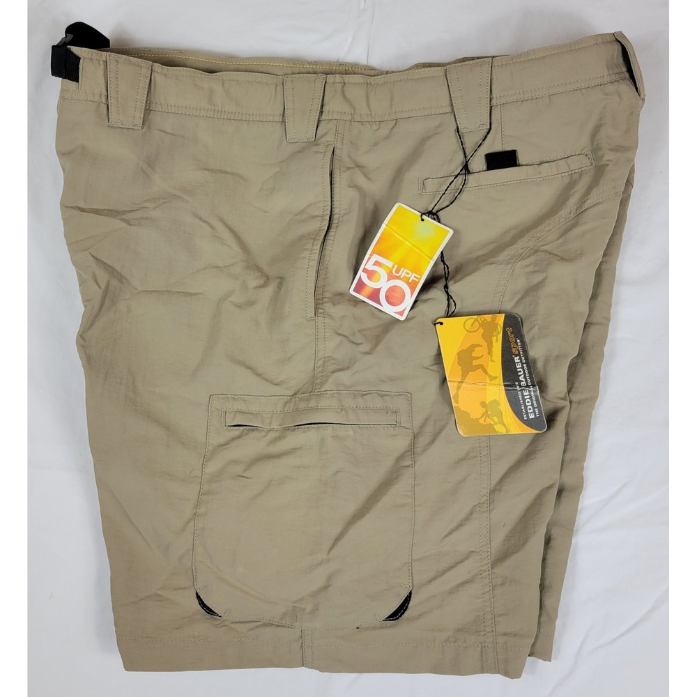Eddie Bauer Sport NWT Travex Mens 44 Khaki Nylon Cargo Shorts UPF 50 Belt Waist